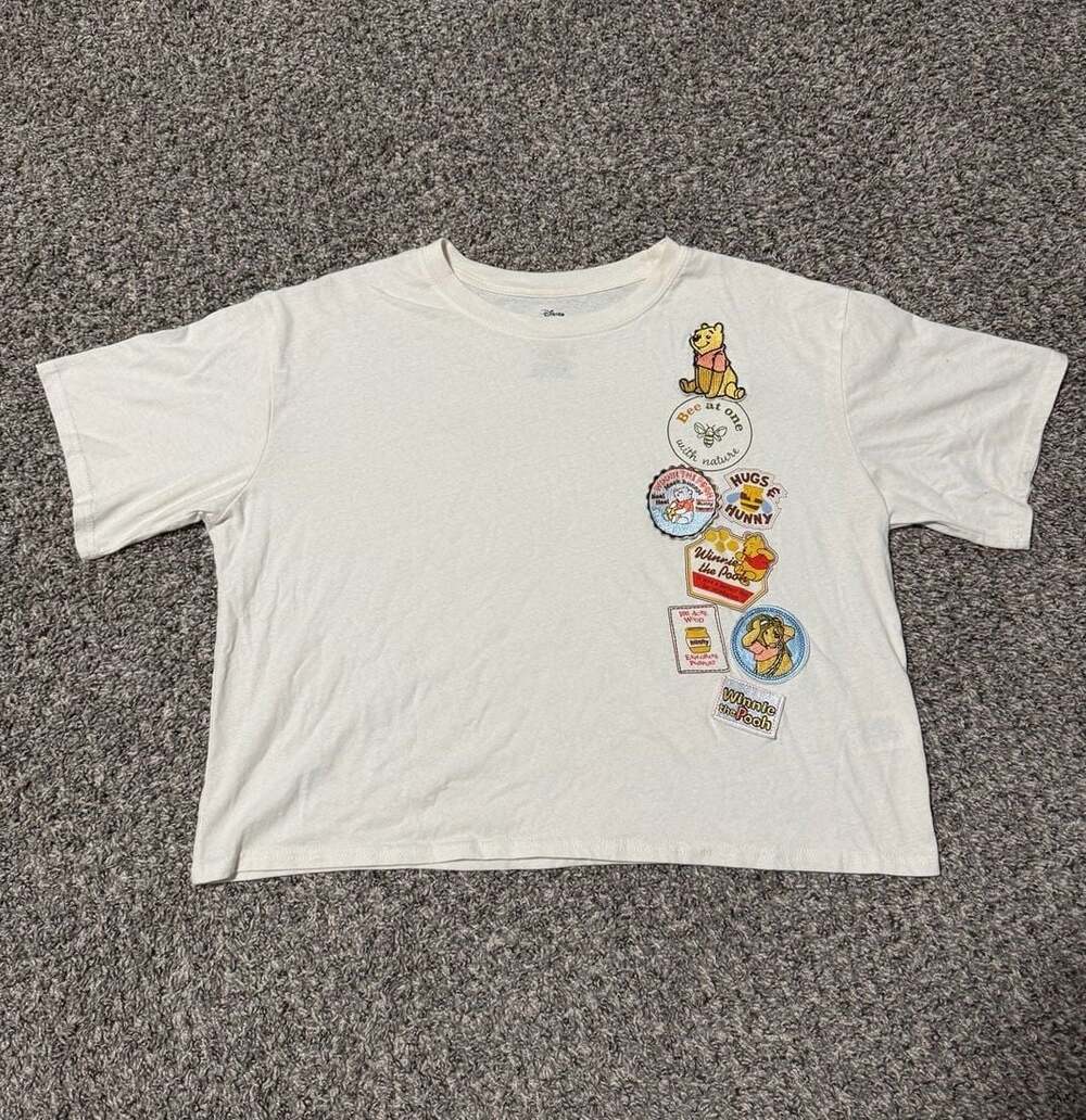 Disney Winnie the Pooh Patch Graphic Cream T-Shirt XXL Cottagecore Y2K